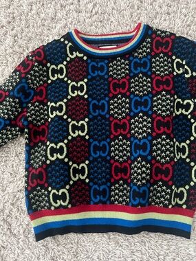 Gucci Multicolor Knit Sweater with Red, Blue, Cream, Black Accents
